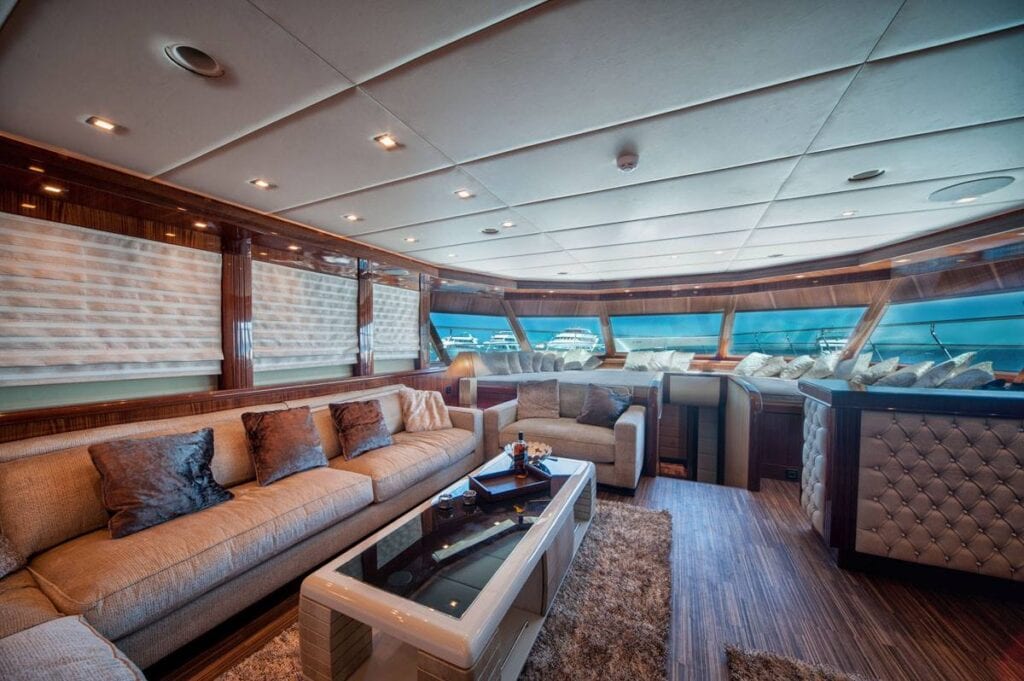 An interior of a yacht